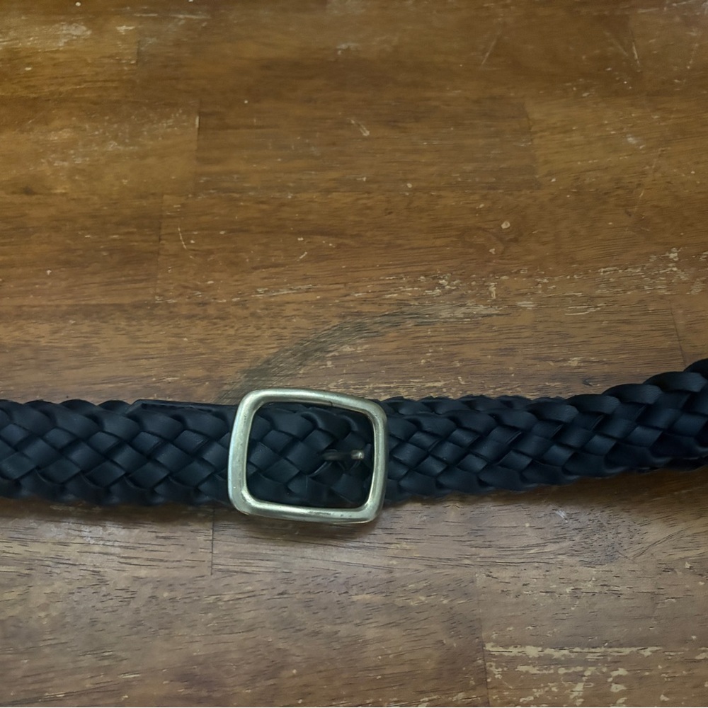 Elegant Black Braided Belt with Gold Buckle